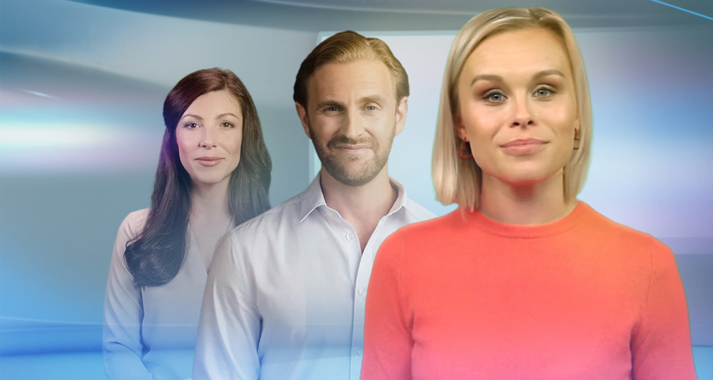 Tekoälyllä luotu kuva kolmesta ihmisestä seisomassa vierekkäin.